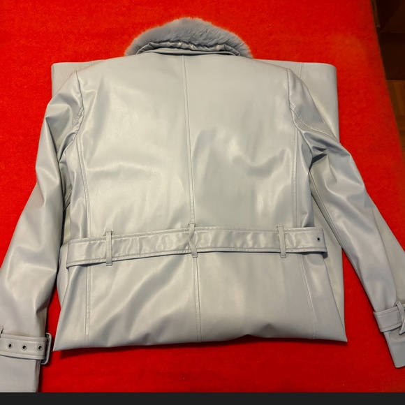 Zara light blue belted faux leather trench coat NWT - Picture 12 of 15